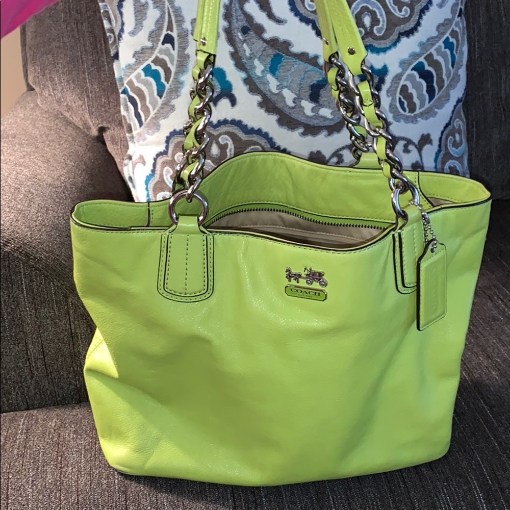 Coach leather shoulder bag. Bright green.